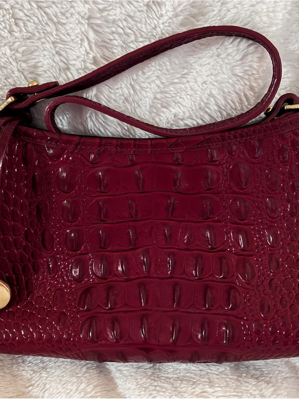 Brahmin Small Croc-Embossed Shoulder Bag in Burgundy